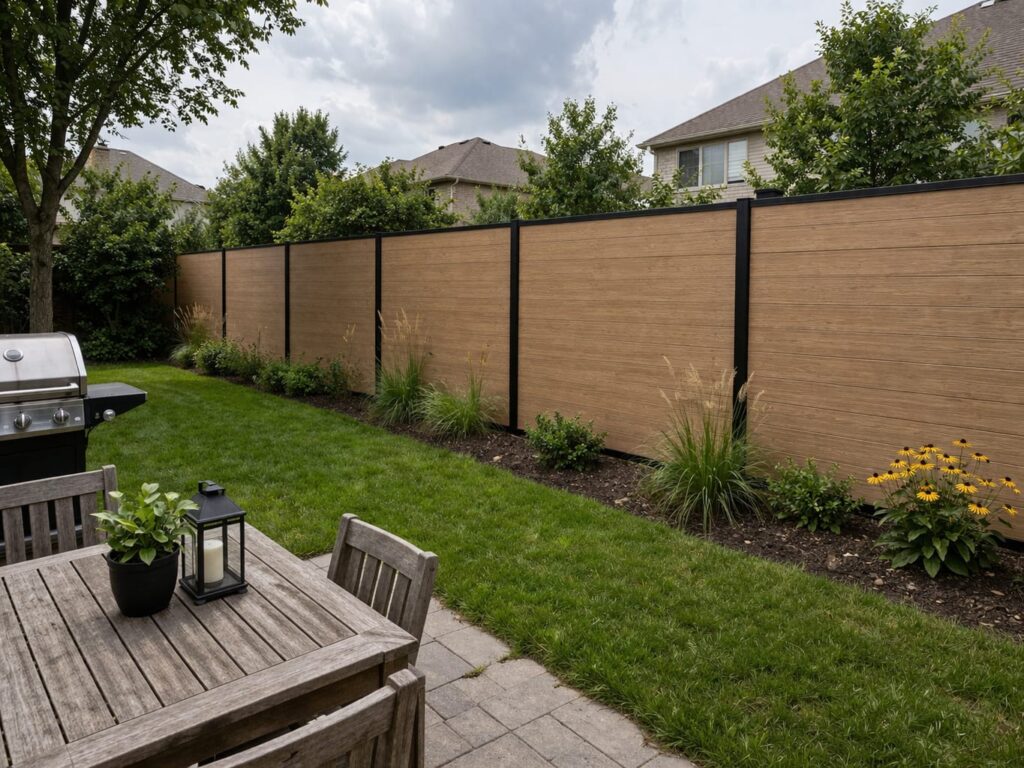 Tall white vinyl privacy fence installation